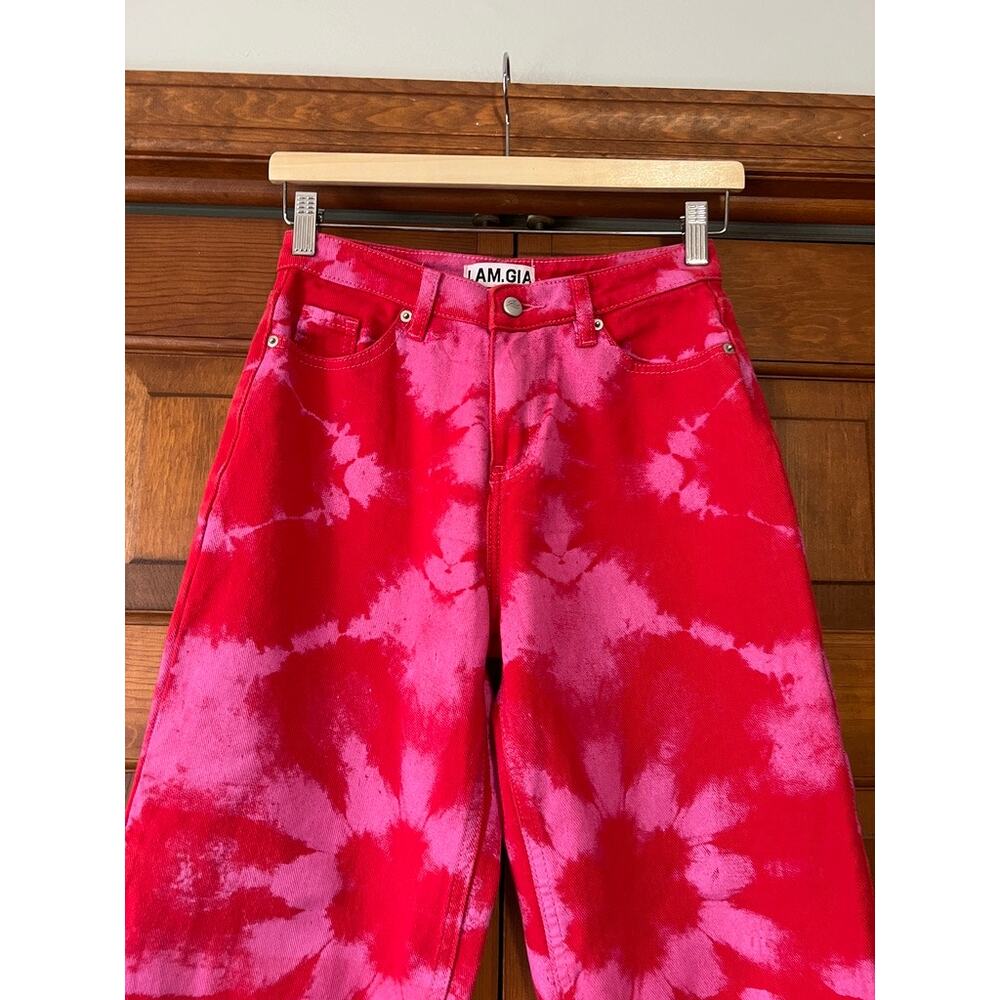 I.AM.GIA Women's Balin High Rise Straight Leg Jean Red Pink Tie Dye Size XS - Picture 3 of 11